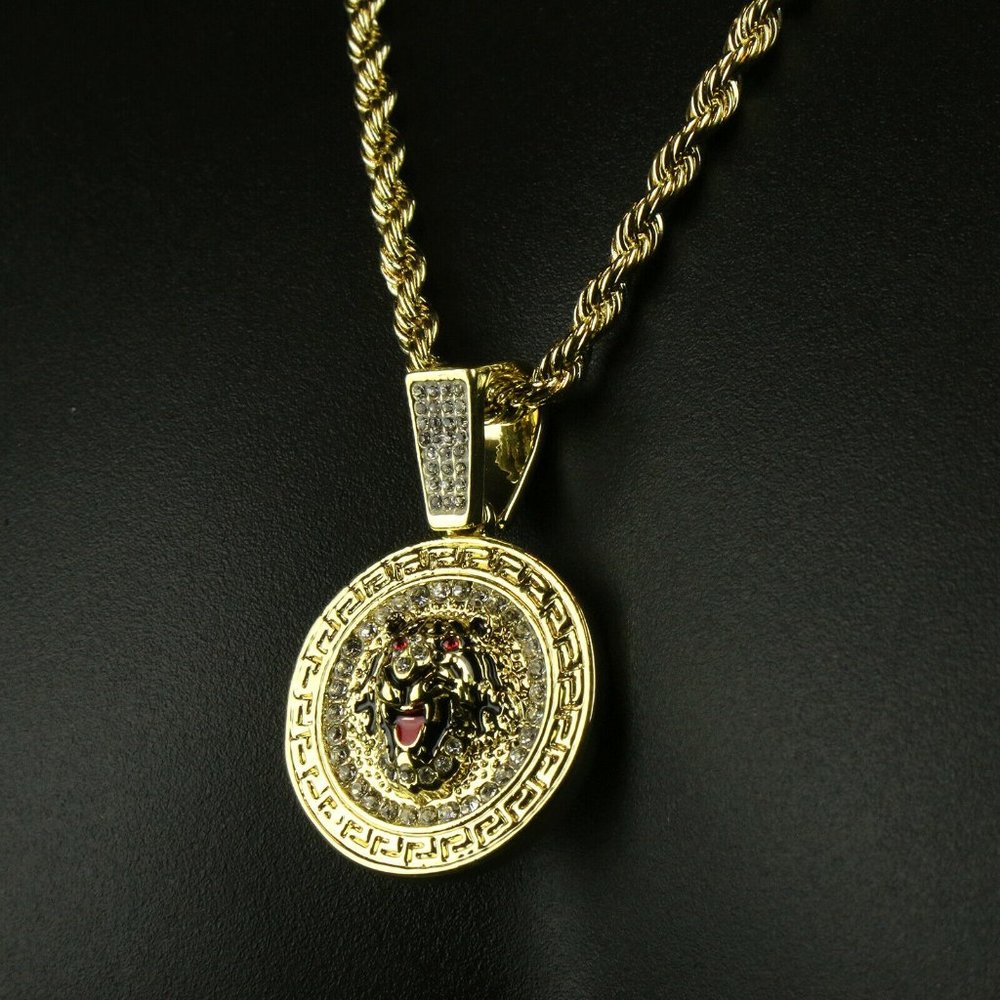 14k Gold Tiger 24" Rope Chain + Pendant